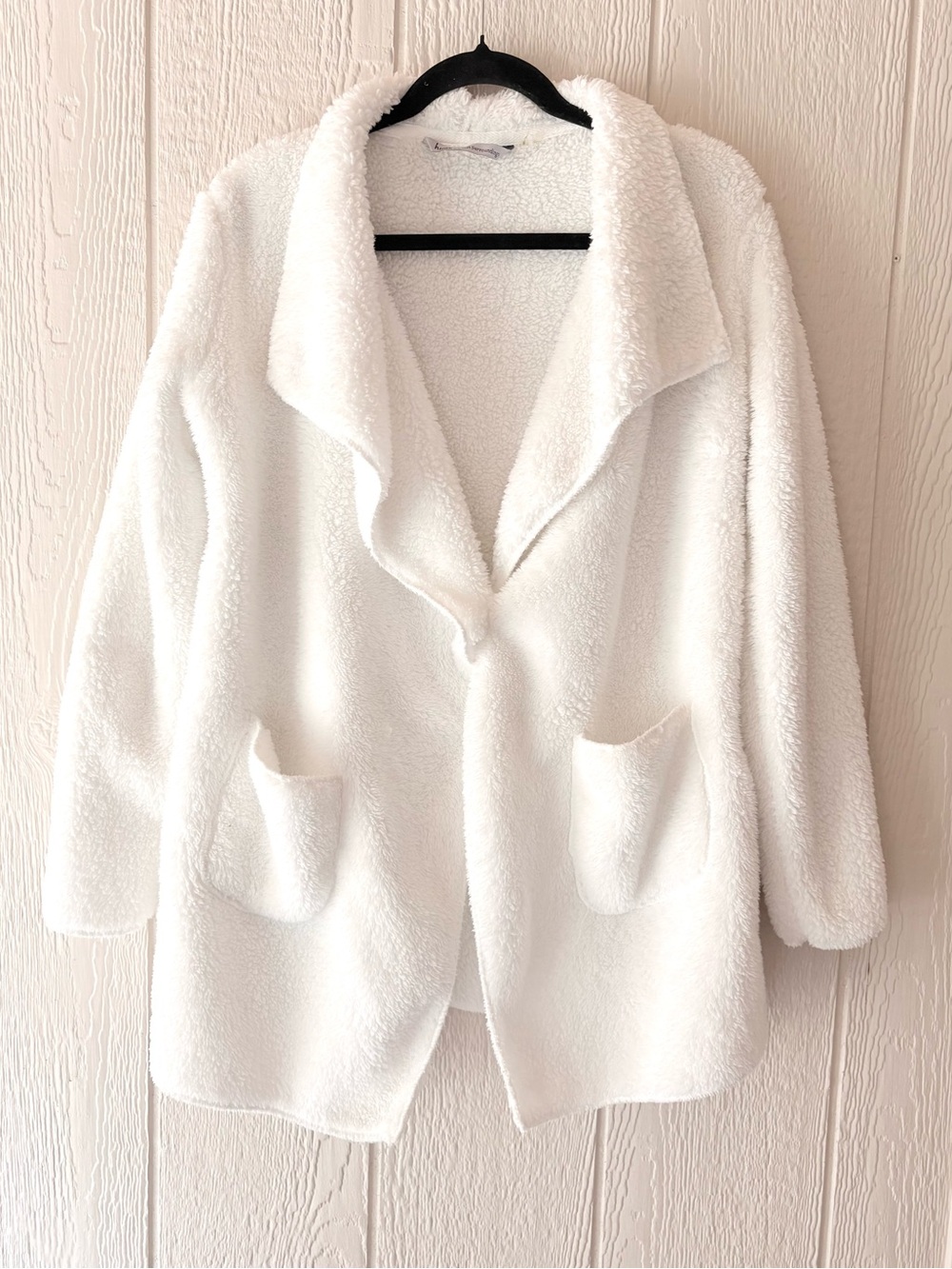 Soft Surroundings Hugs Fluffy White Teddy Fleece Cardigan Jacket Robe Medium